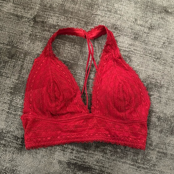 Red lace open back halter bra top - Picture 1 of 2